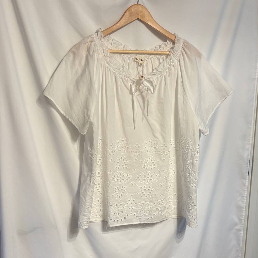 Grand & Greene White Eyelet Cottagecore Top 100%Cotton SZ L